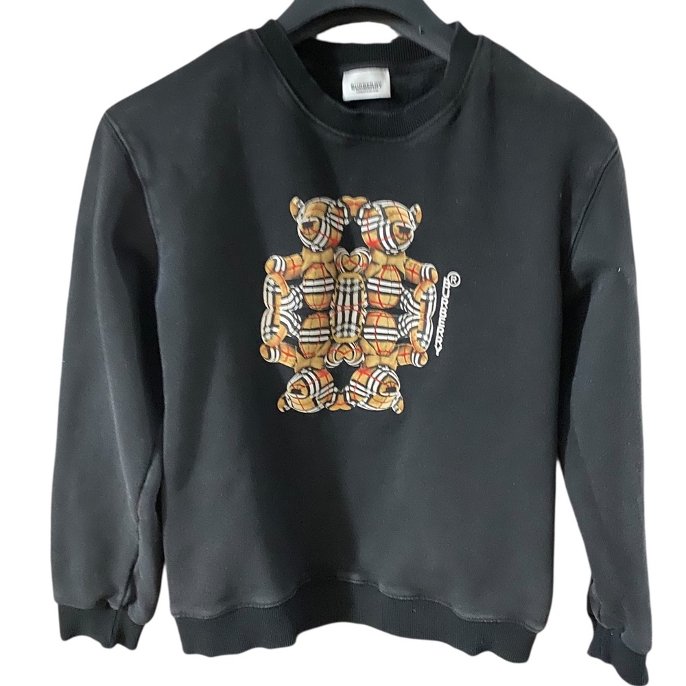 Burberry Kid’s Black Crewneck Sweater with Teddy Bear Graphic